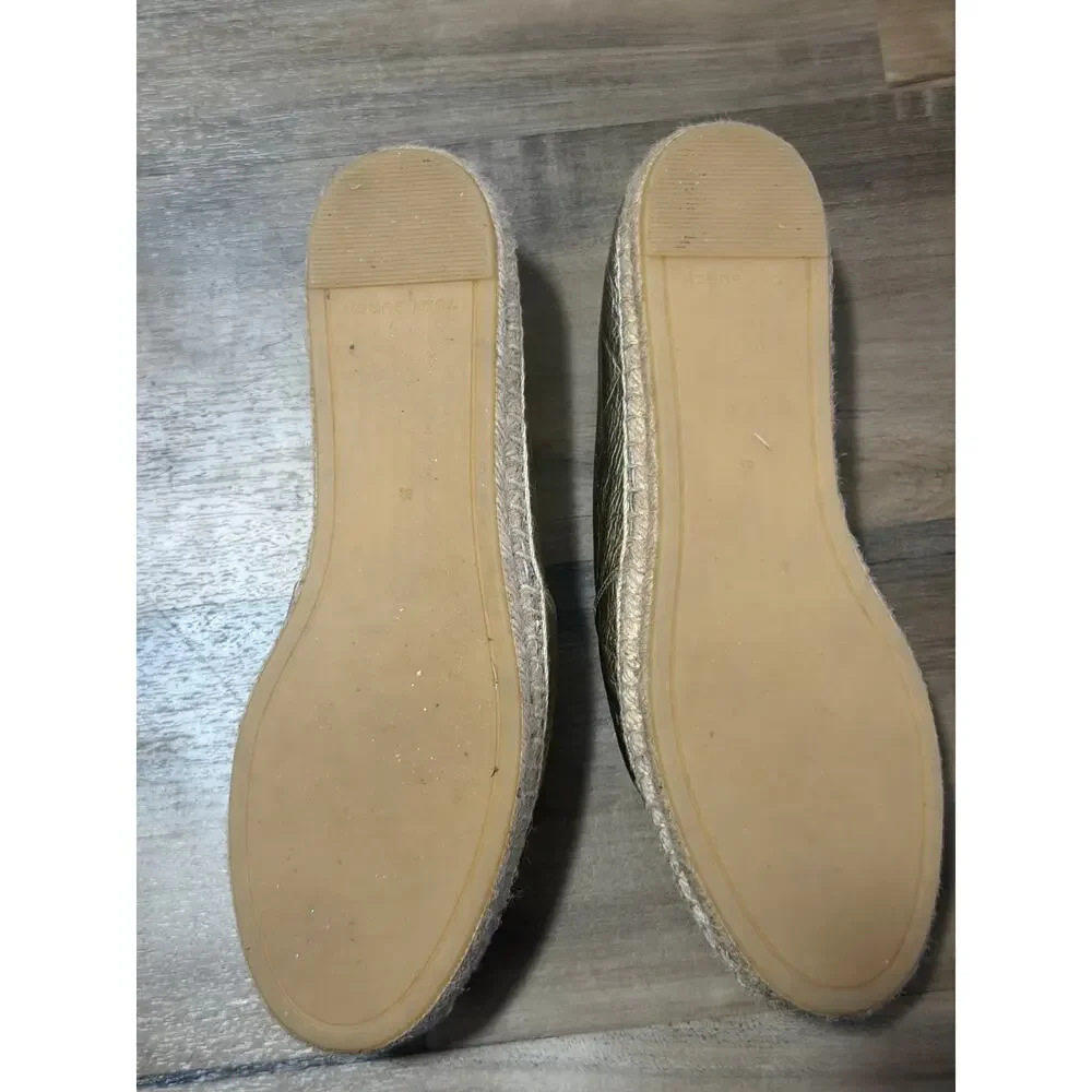 Tory Burch Eleanor Espadrille Metallic Leather Spark Gold Sz 8.5